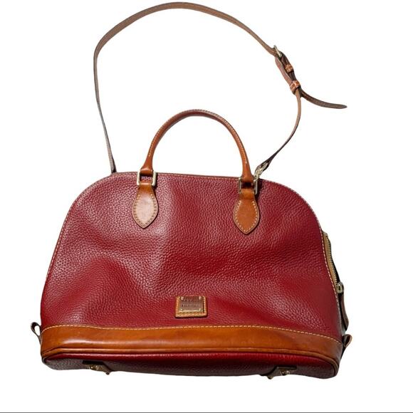 Dooney & BourkeMediumBrick Red Pebbled Leather Domed Satchel Bag Purse
